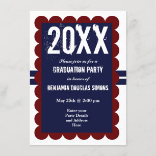 Custom Graduation Party Invitations Navy Blue Red