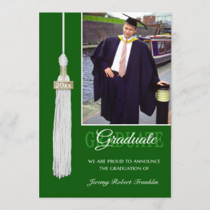 Custom Graduation Party Invite Green White Tassel