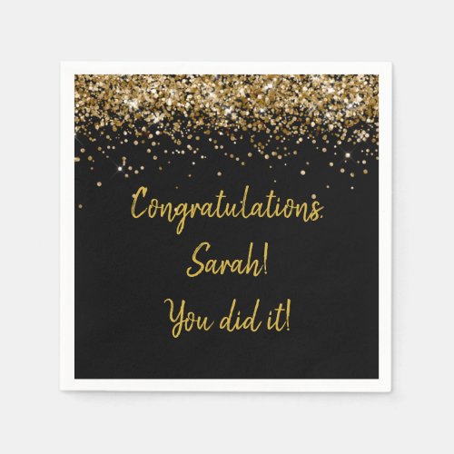 Custom Graduation Party Personalized Black  Gold Napkins