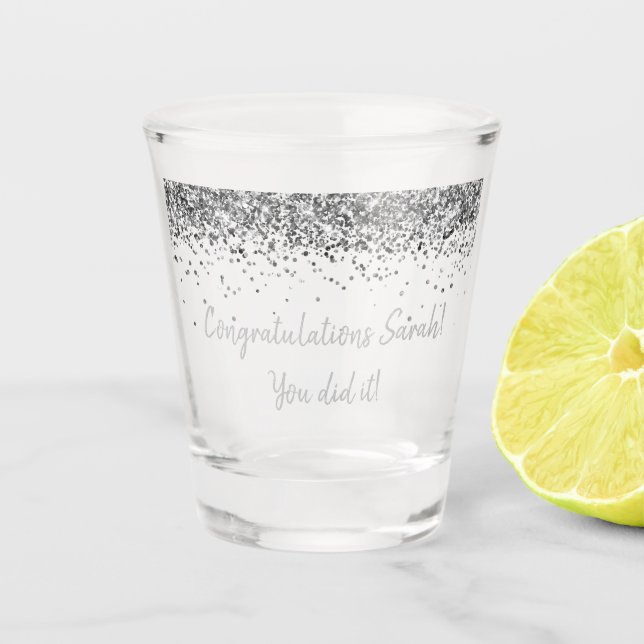 Custom Graduation Party Personalized Grad Silver Shot Glass (Front)