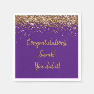 Custom Graduation Party Personalized Purple & Gold Napkins
