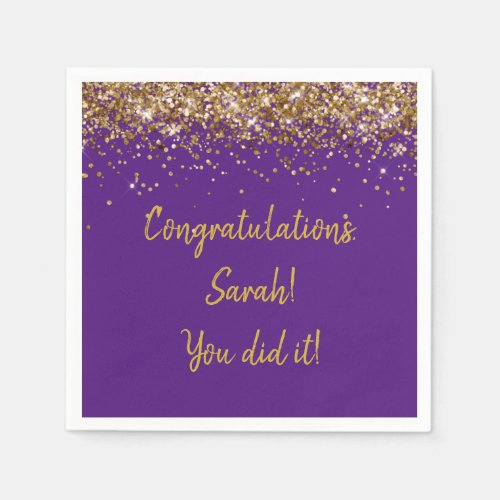 Custom Graduation Party Personalized Purple  Gold Napkins