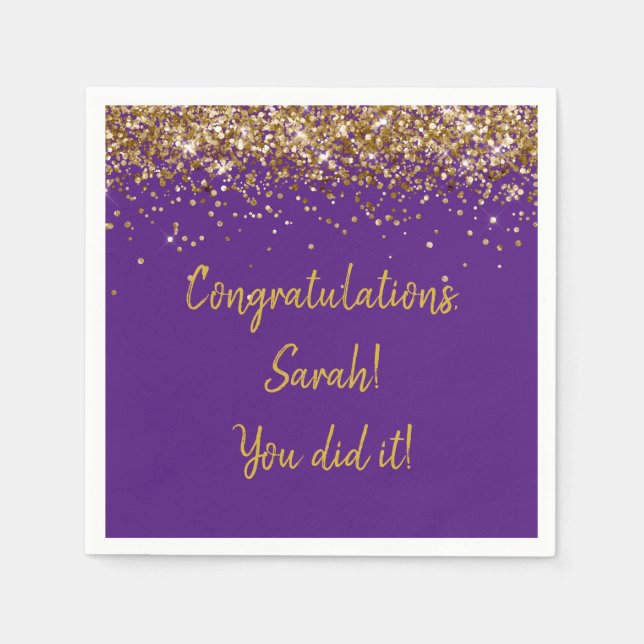 Custom Graduation Party Personalized Purple & Gold Napkins (Front)