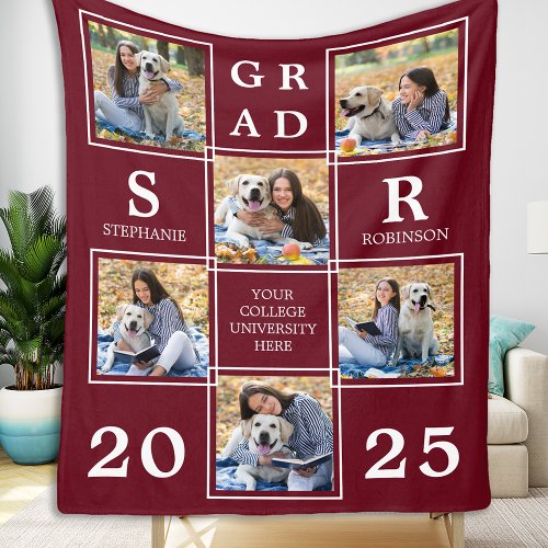 Custom Graduation Personalized 6 Photo Collage Fleece Blanket