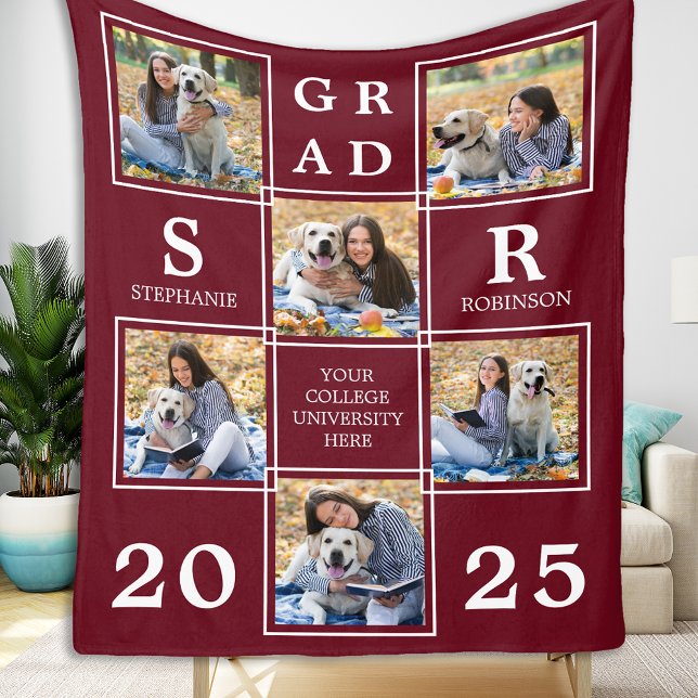 Custom Graduation Personalized 6 Photo Collage Fleece Blanket (Creator Uploaded)