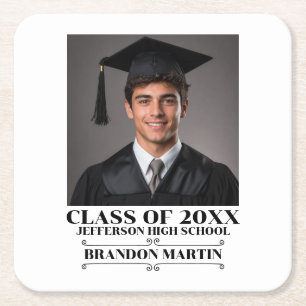 Custom Graduation Photo 2026 Graduate Proud Parent Square Paper Coaster