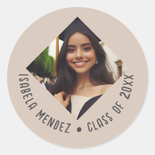 Custom Graduation Photo Announcement Classic Round Sticker