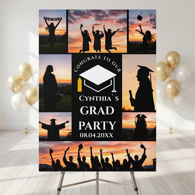 Custom Graduation Photo Collage Poster Sunset Grad (#graduation #graduationparty #gradparty #graduationposter #photocollage #graduationcollage #customde)