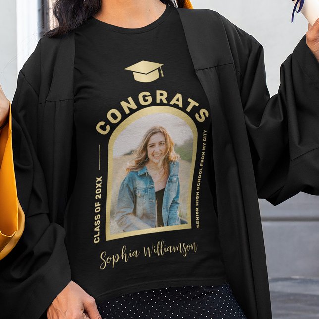 Custom graduation photo congrats grad gold black T-Shirt (Creator Uploaded)
