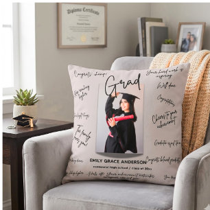 Custom Graduation Photo & Multi-Signature Message Throw Pillow