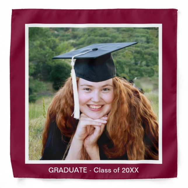 Custom Graduation Photo on Burgundy Bandana (Front)