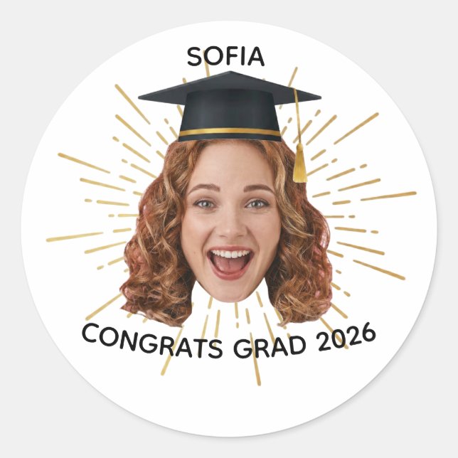 Custom Graduation Photo Personalized Congrats Grad Classic Round Sticker (Front)
