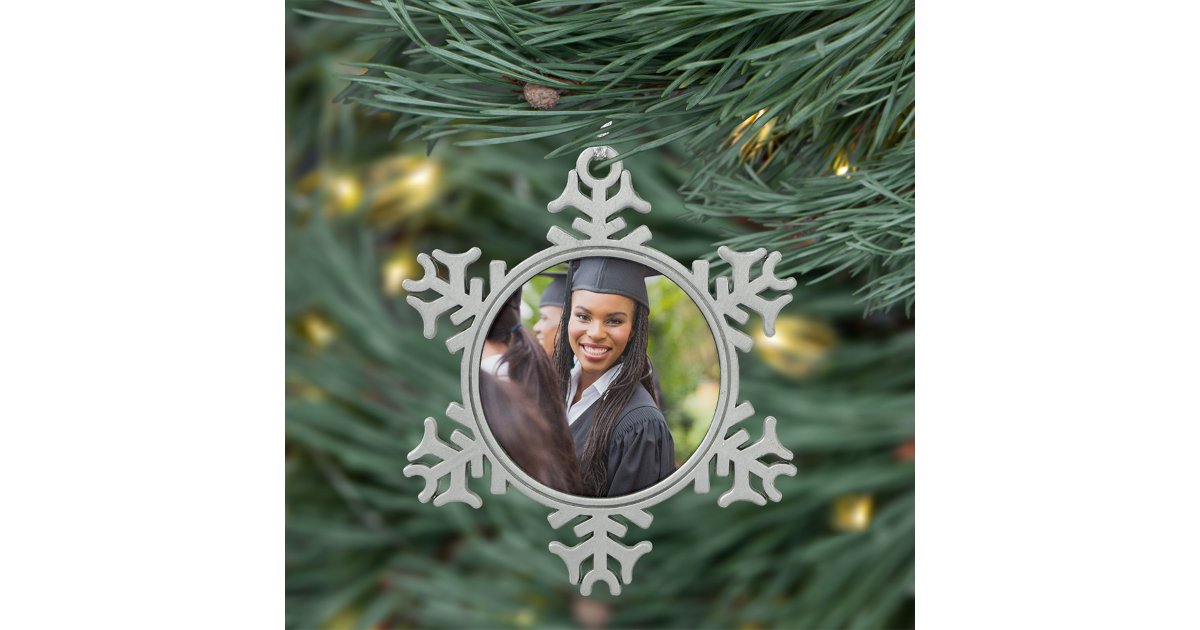 Custom Graduation Photo Snowflake Pewter Christmas Ornament | Zazzle