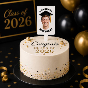 Custom Graduation Photo Stylish Congrats Graduate Cake Topper