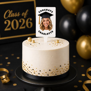 Custom Graduation Photo Stylish Congrats Graduate Cake Topper