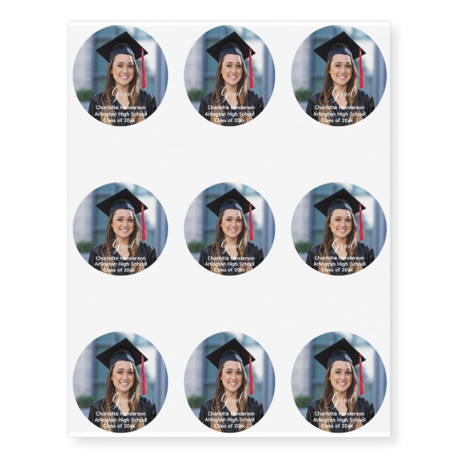 Custom Graduation Photo Temporary Tattoo Sheet (Front)