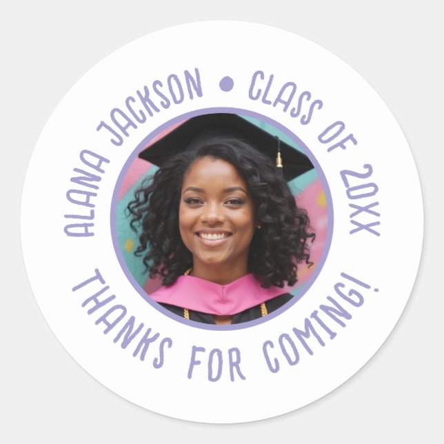 Custom Graduation Photo Thank You Favor Classic Round Sticker (Front)
