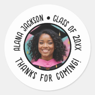 Custom Graduation Photo Thank You Favor Classic Round Sticker