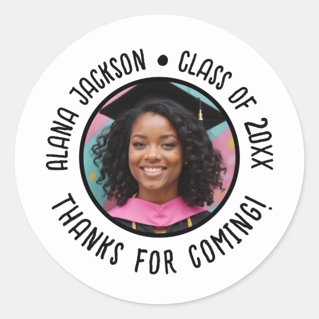 Custom Graduation Photo Thank You Favor Classic Round Sticker (Front)