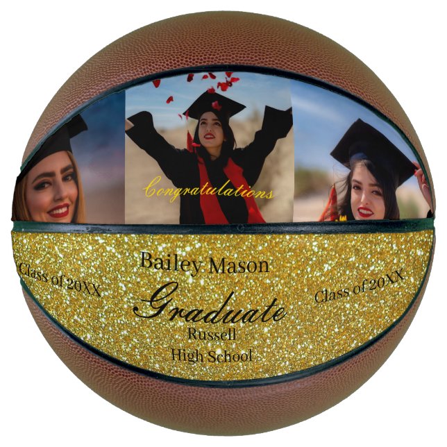 Custom Graduation Photos Gold Name Basketball (Front)