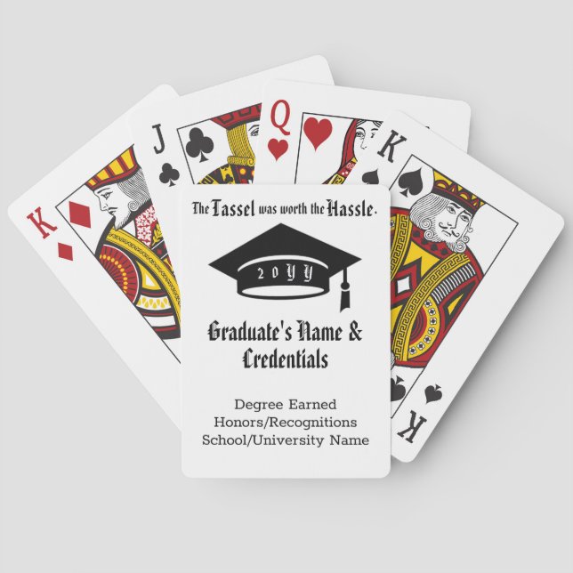Custom Graduation Tassel, Name Class Black & White Poker Cards (Back)