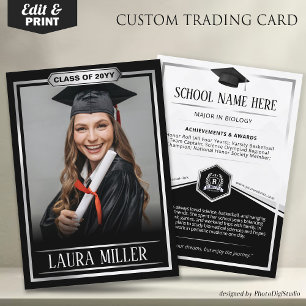 Custom Graduation Trading Card, Silver 2026 Grad Calling Card