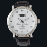 Custom graduation watch for graduate students<br><div class="desc">Custom graduation watch for graduate students. Create your own elegant favor gift for high school grads. Stylish design with chic Latin numbers and graduation cap / hat logo. Personalize with name and class of year 2025 etc. Classy script typography. Also nice for fancy reunion party.</div>