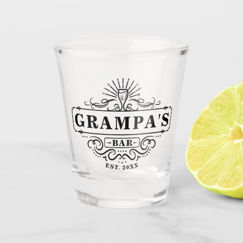 Custom Grampas Bar Year Established Shot Glass