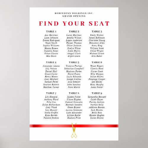 Custom Grand Opening Seating Chart