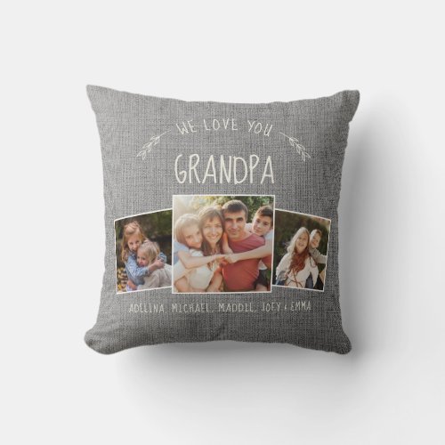 Custom Granda Photo Collage Rustic Modern Grey Thr Throw Pillow