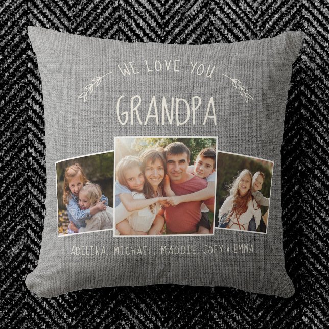 Custom Granda Photo Collage Rustic Modern Grey Thr Throw Pillow (Creator Uploaded)