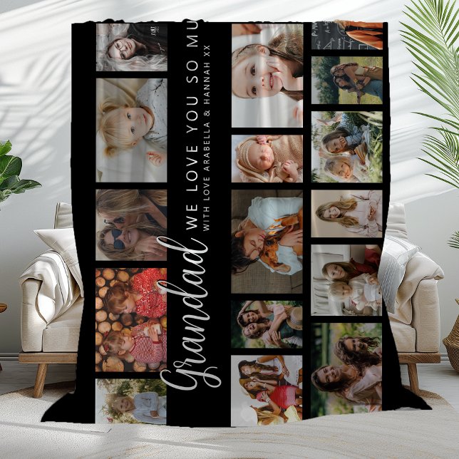 Custom Grandad 18 Photo Collage Fleece Blanket (Creator Uploaded)