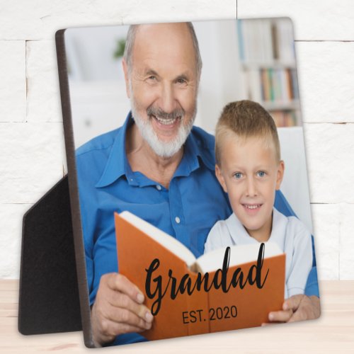 Custom Grandad Established Modern Script Photo Plaque
