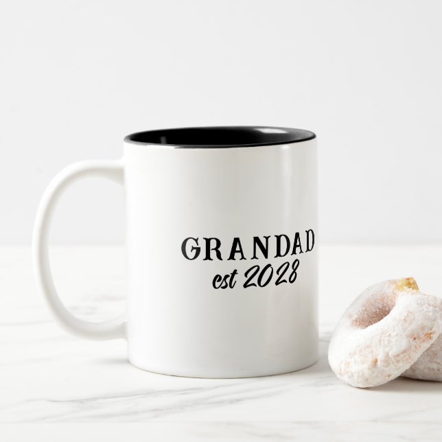 Custom Grandad Established Retro Typography Two-Tone Coffee Mug (With Donut)