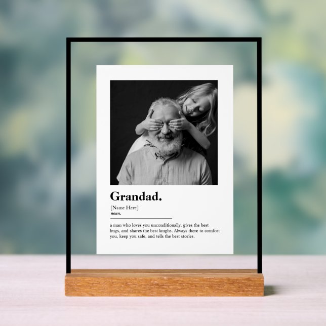 Custom Grandad Gift Dictionary Definition Photo Acrylic Sign (Neutral)