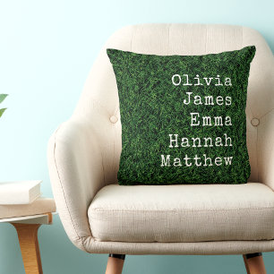 Custom Grandchildren Kids Names Green Home Grass Throw Pillow