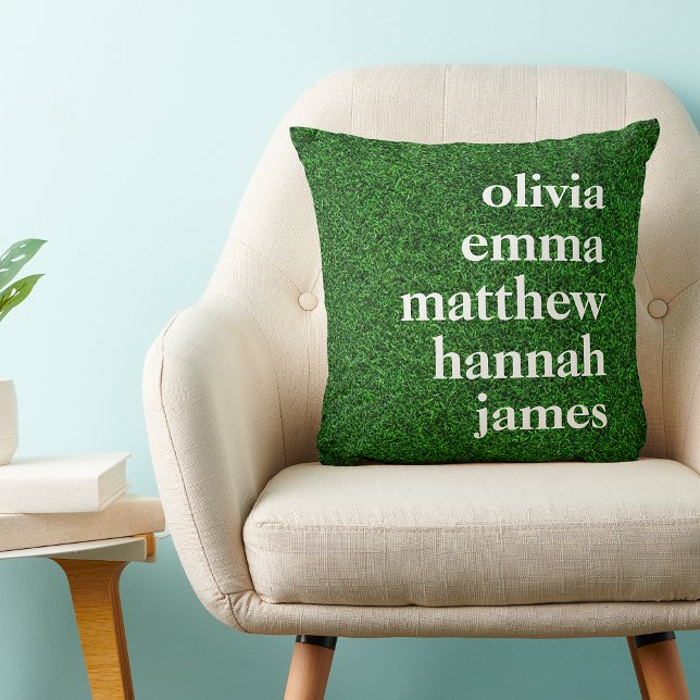 Custom Grandchildren Names Green Home Grass Throw Pillow (Creator Uploaded)