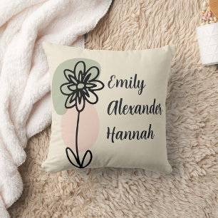 Custom Grandchildren Names Minimal Floral line art Throw Pillow