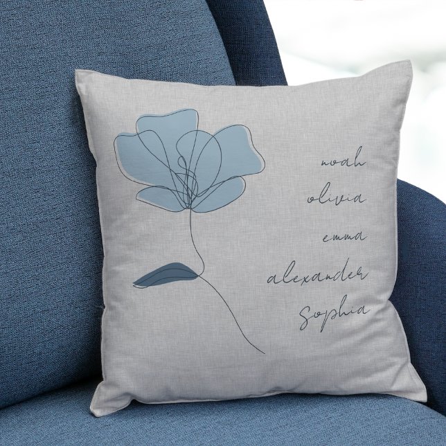 Custom Grandchildren Names Minimal Floral Script Throw Pillow (Personalize with 1-6 names.)