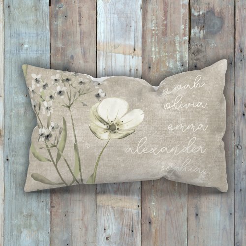 Custom Grandchildren Names Rustic Floral Script Accent Pillow