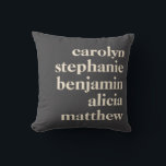 Custom Grandchildren Names Stylish Black Gray Throw Pillow<br><div class="desc">Make your space more personal with this custom name pillow, designed with a bold typographic layout on a modern dark background. Perfect for showcasing family names, a friend group, or meaningful words, this stylish throw pillow adds a cozy and sentimental touch to any home. Customize with your own text to...</div>
