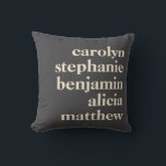 Custom Grandchildren Names Stylish Black Gray Throw Pillow<br><div class="desc">Make your space more personal with this custom name pillow, designed with a bold typographic layout on a modern dark background. Perfect for showcasing family names, a friend group, or meaningful words, this stylish throw pillow adds a cozy and sentimental touch to any home. Customize with your own text to...</div>