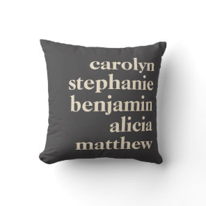Custom Grandchildren Names Stylish Black Gray Throw Pillow