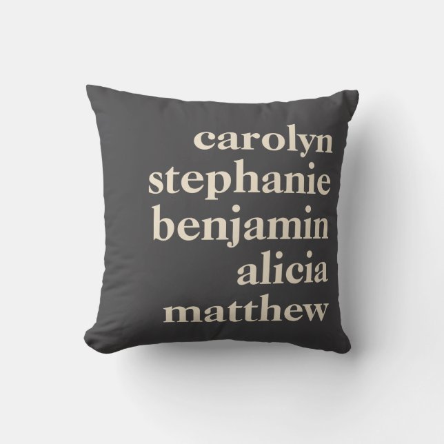 Custom Grandchildren Names Stylish Black Gray Throw Pillow (Front)
