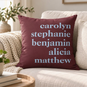 Custom Grandchildren Names Stylish Burgundy Blue Throw Pillow