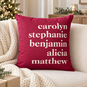 Custom Grandchildren Names Stylish Christmas Red Throw Pillow