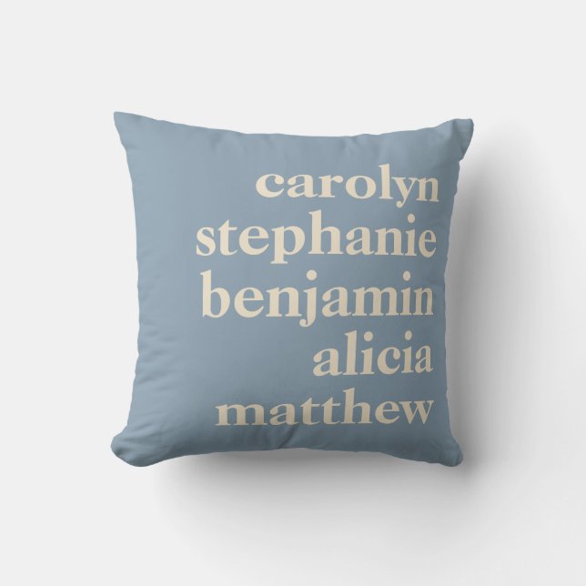 Custom Grandchildren Names Stylish Rustic Blue Throw Pillow (Front)