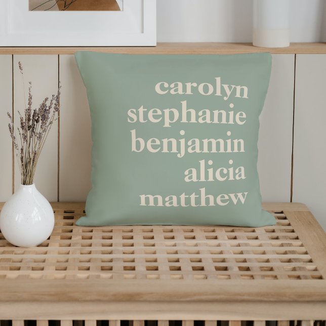 Custom Grandchildren Names Stylish Rustic Sage  Throw Pillow (Creator Uploaded)