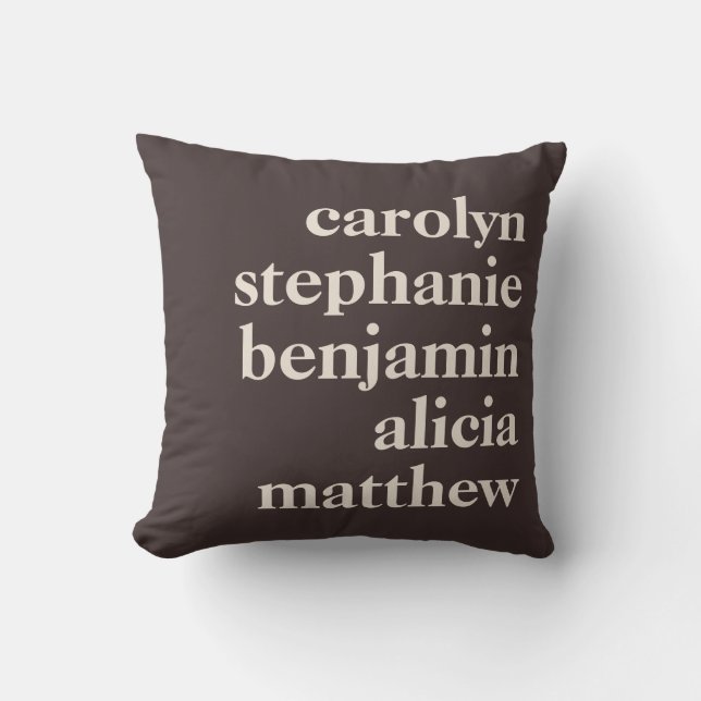 Custom Grandchildren Names Stylish Warm Brown Throw Pillow (Front)