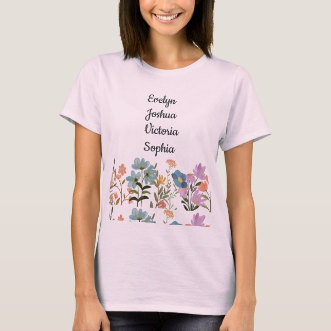 Custom Grandchildren Names wildflowers  T-Shirt (Front)